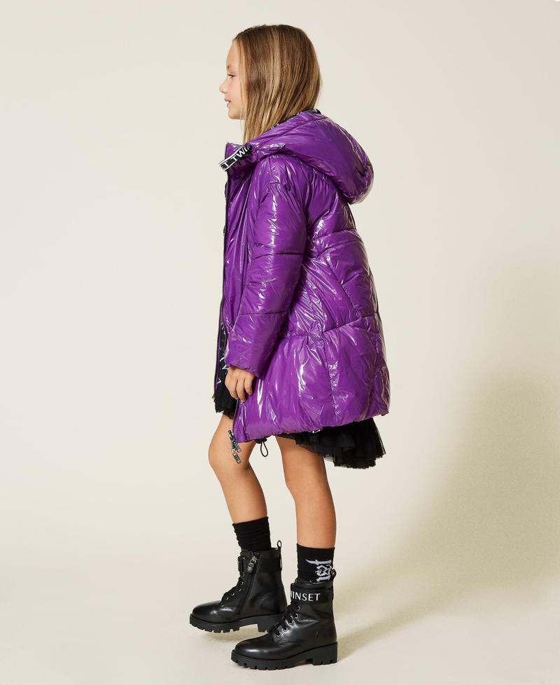 Reversible long puffer jacket Wood Violet Girl 212GJ2241-03