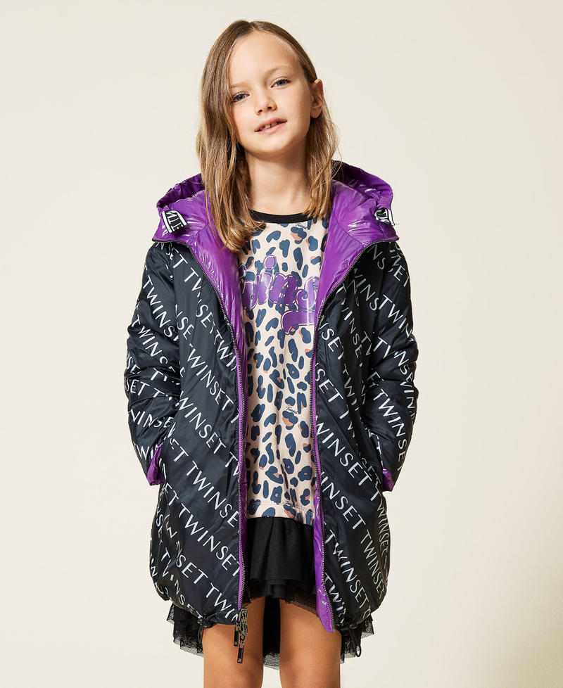 Reversible long puffer jacket Wood Violet Girl 212GJ2241-06