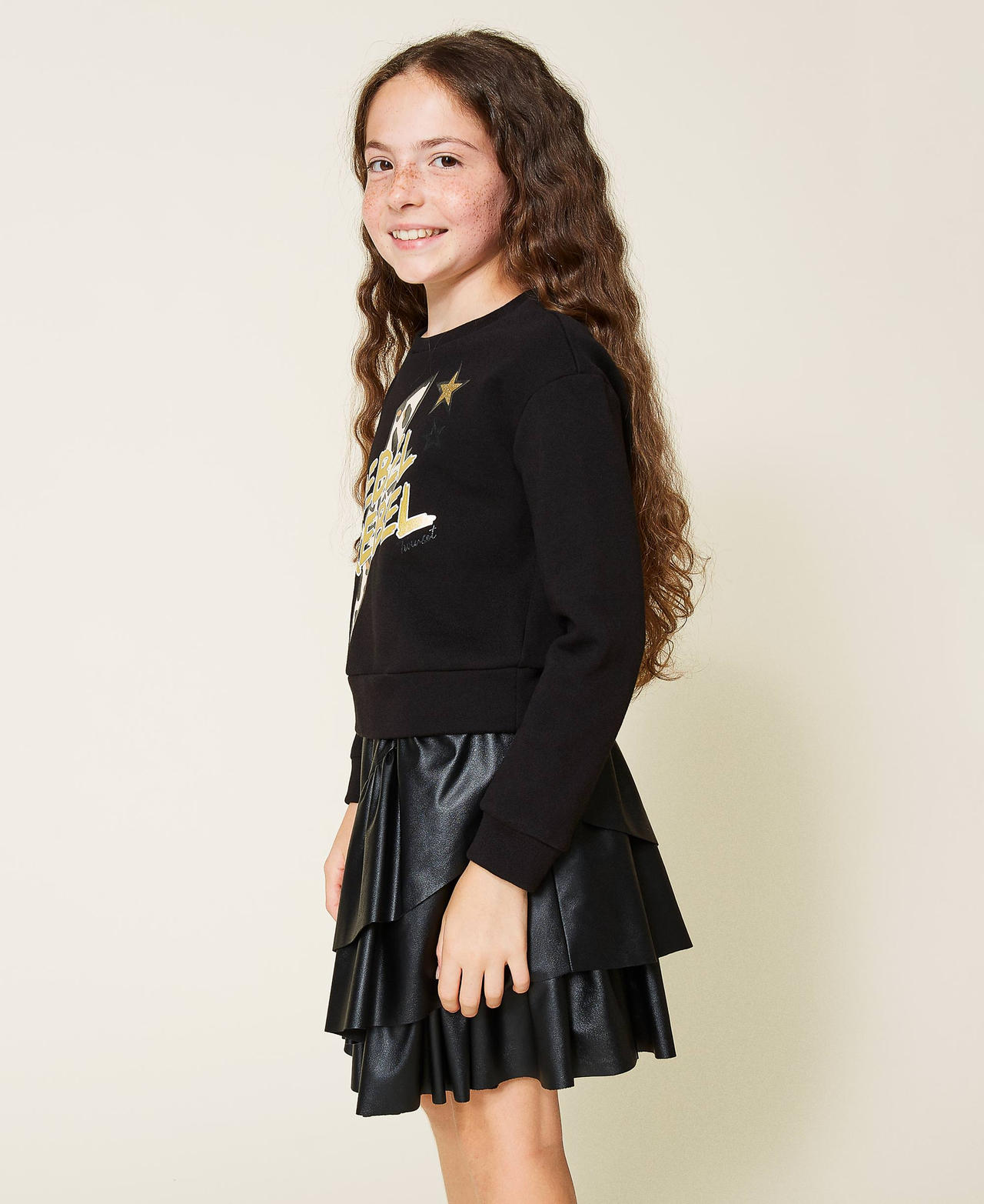 Sweatshirt with print and flounce skirt Black Girl 212GJ2250-02