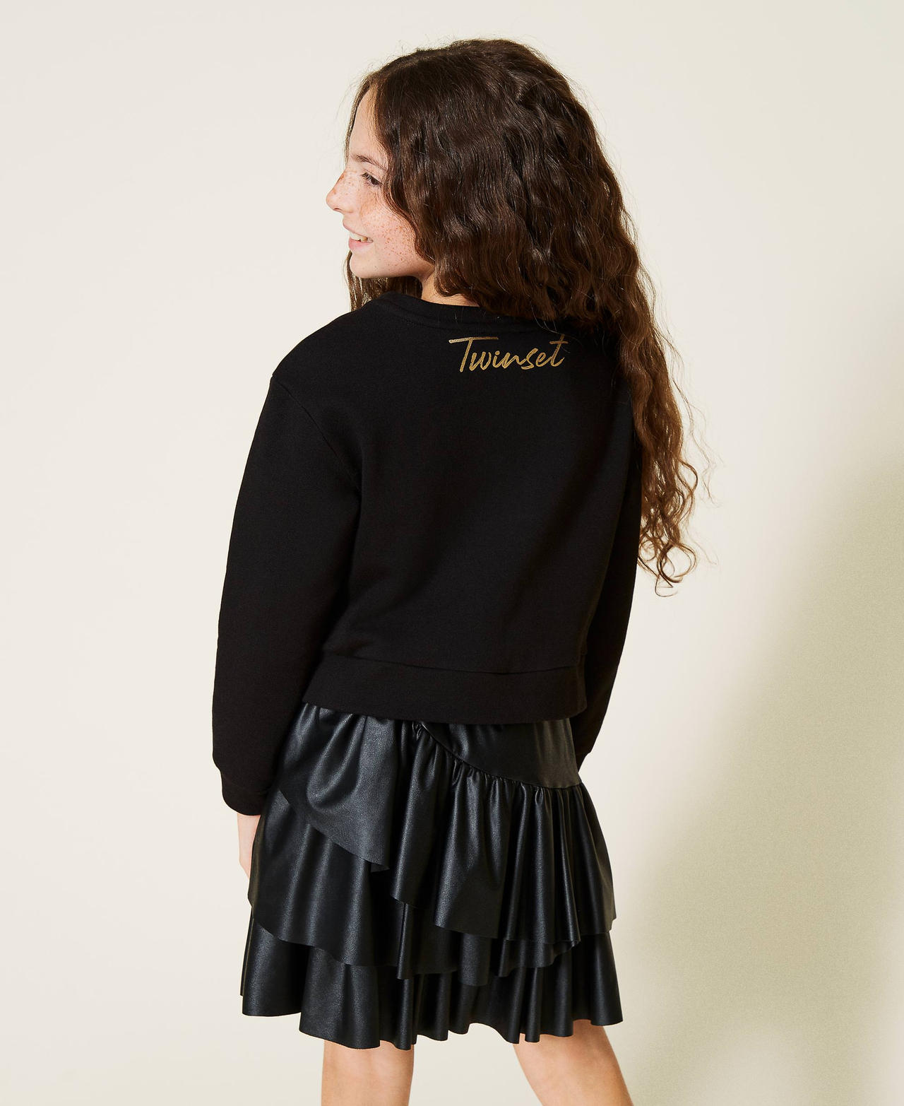 Sweatshirt with print and flounce skirt Black Girl 212GJ2250-03
