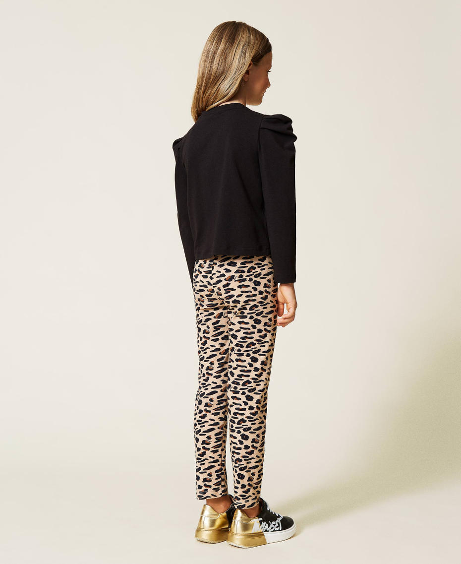 T-shirt with print and animal print leggings Two-tone Black / Leopard Spot Print Girl 212GJ2252-03