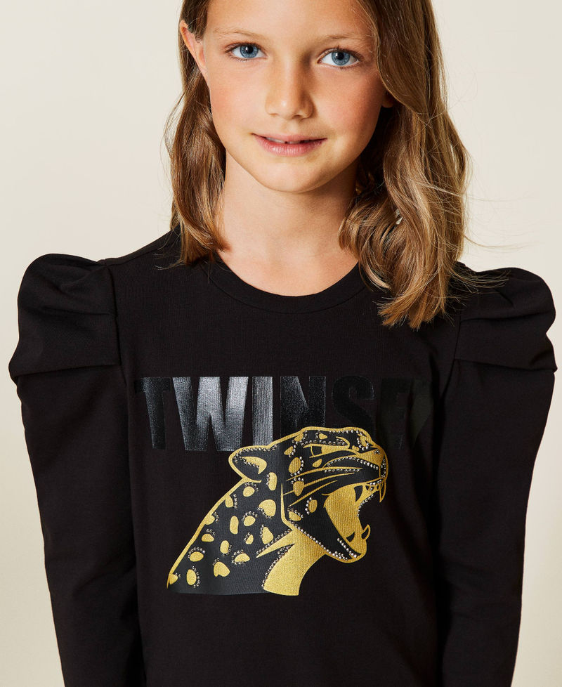 T-shirt with print and animal print leggings Two-tone Black / Leopard Spot Print Girl 212GJ2252-05