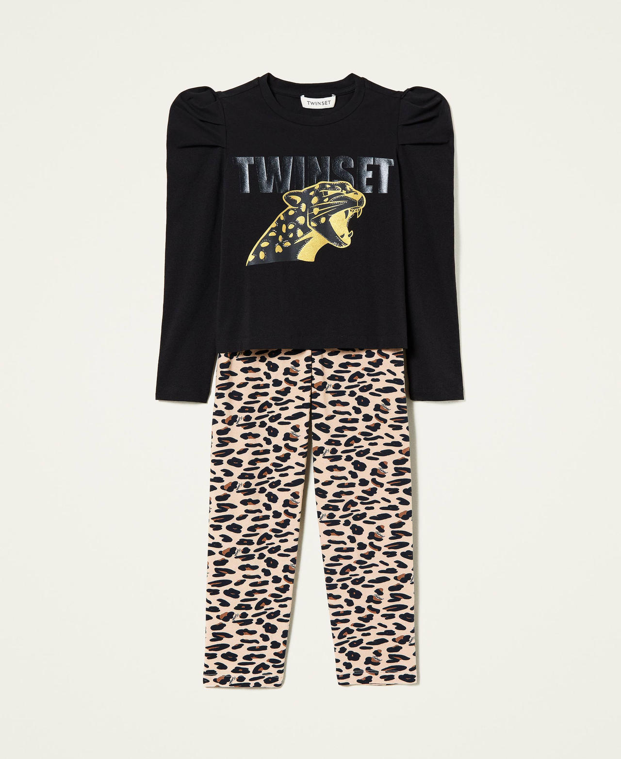 Shirt mit Print und Animal-Leggings Zweifarbig Nero / Tierfellprint M&auml;dchen 212GJ2252-0S