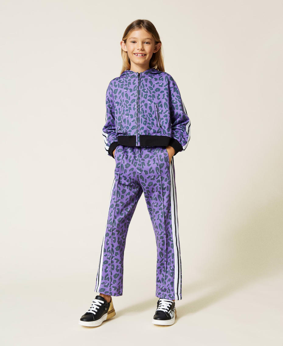Felpa e pantaloni a stampa animalier Stampa Macula Wood Violet Bambina 212GJ227A-01