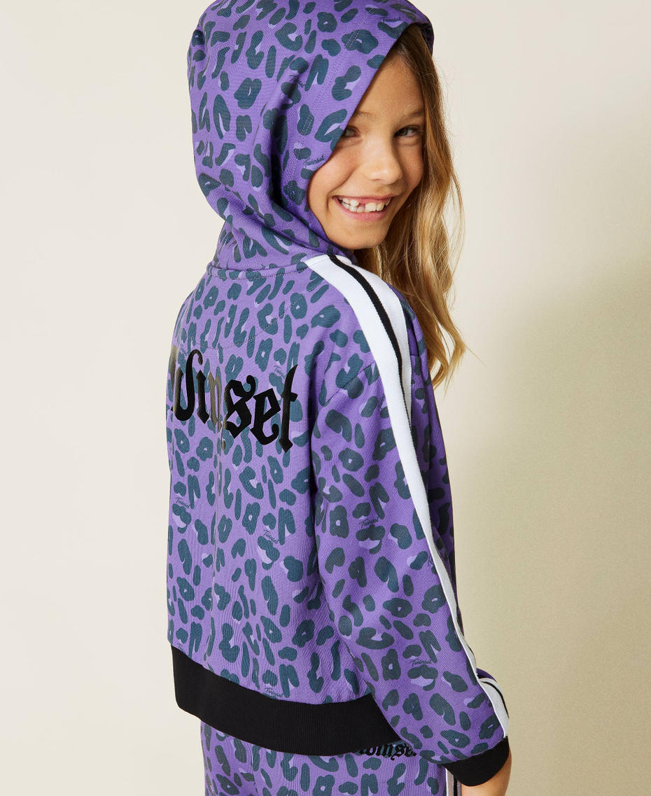 Felpa e pantaloni a stampa animalier Stampa Macula Wood Violet Bambina 212GJ227A-05