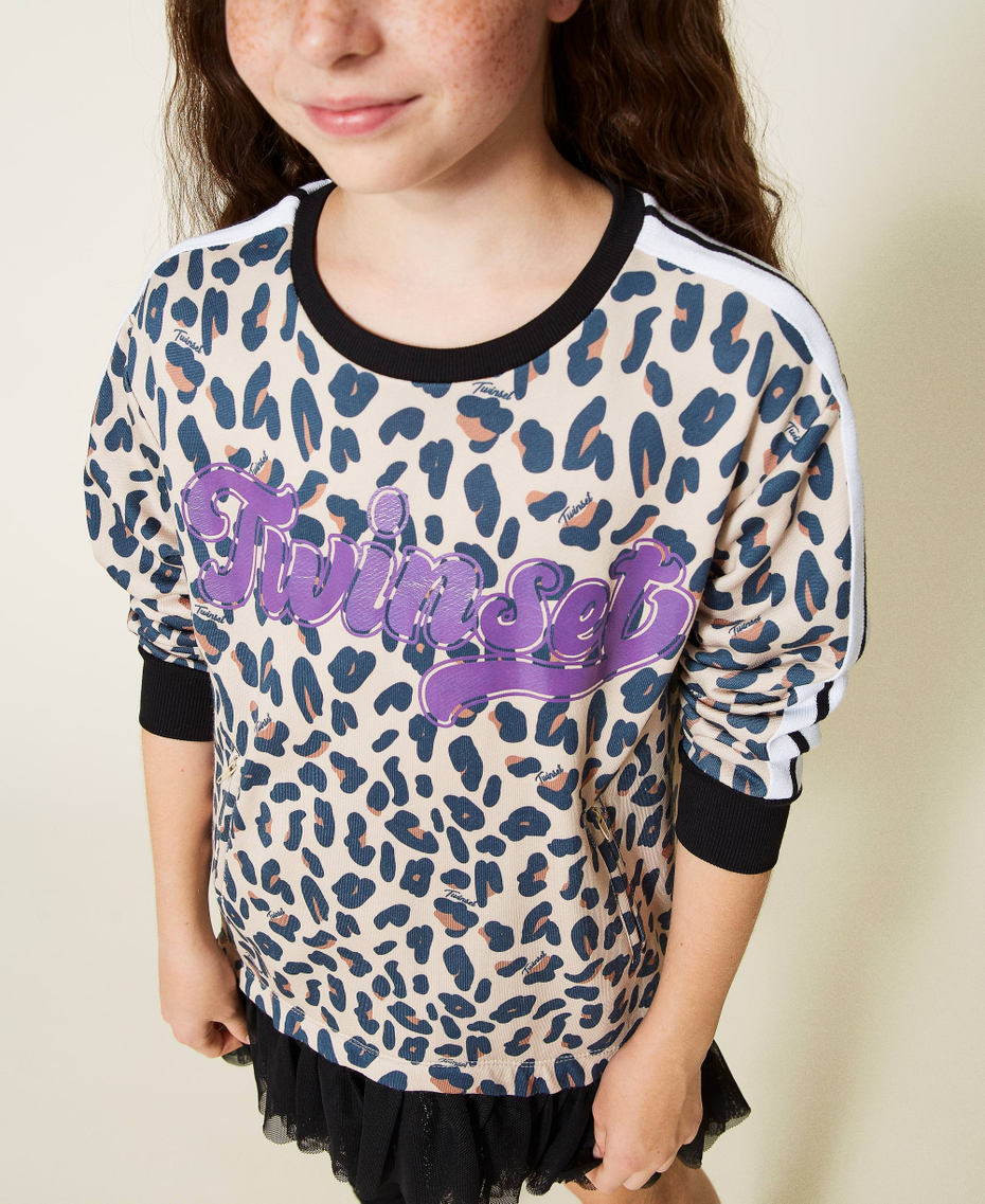 Animal print dress with tulle Marzipan Leopard Spot Print Girl 212GJ227C-01