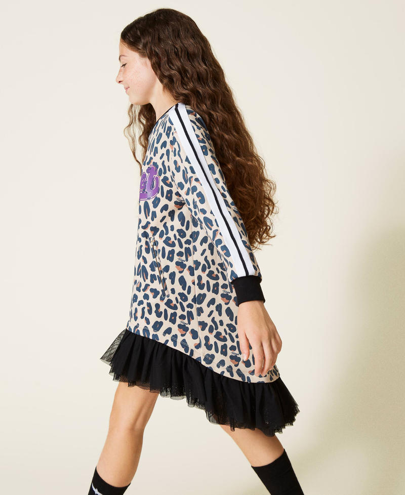 Animal print dress with tulle Marzipan Leopard Spot Print Girl 212GJ227C-02