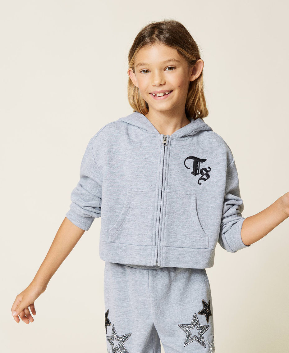Hoodie with embroidered logo patch Light Gray Mélange Girl 212GJ2290-01