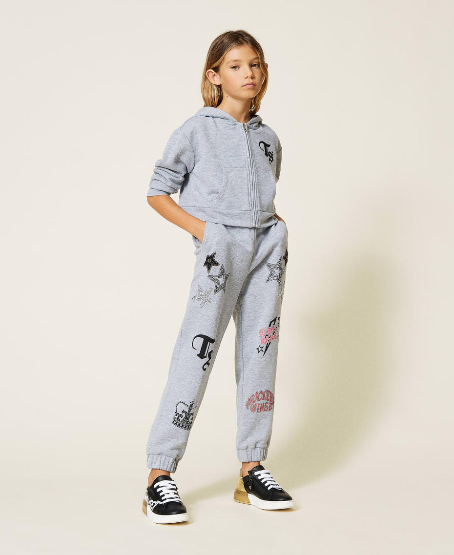 Hoodie with embroidered logo patch Light Gray Mélange Girl 212GJ2290-0T