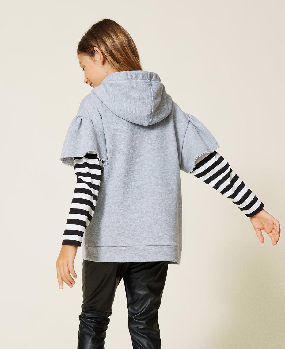 Plush fabric dress with striped sleeves Light Gray M&eacute;lange Girl 212GJ2293-04