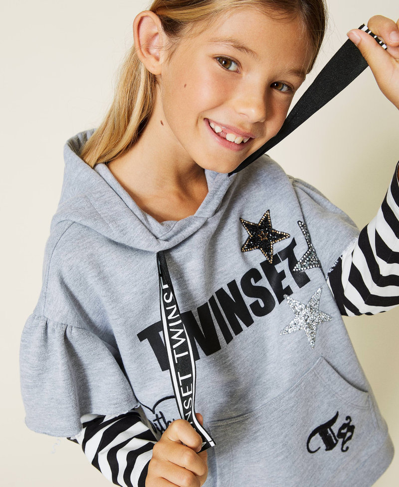 Plush fabric dress with striped sleeves Light Gray M&eacute;lange Girl 212GJ2293-05