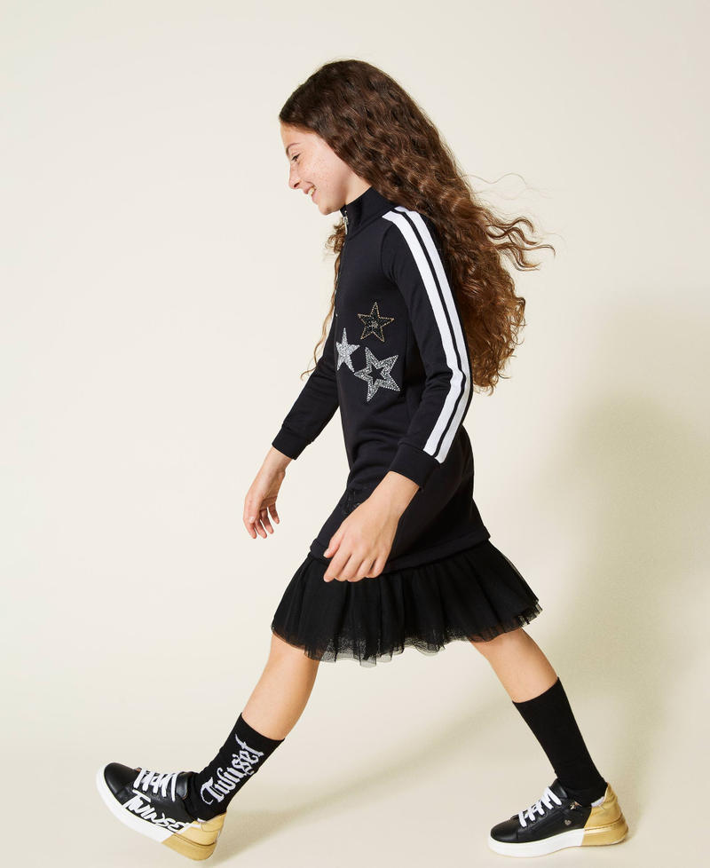 Abito in felpa tecnica con tulle Nero Bambina 212GJ229C-04