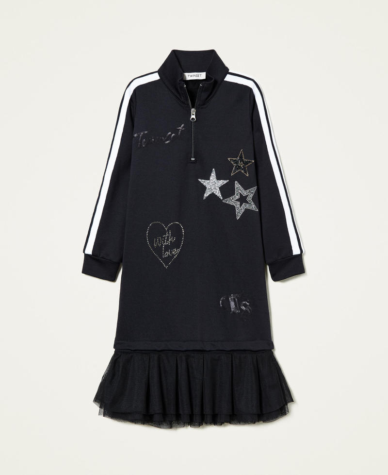 Abito in felpa tecnica con tulle Nero Bambina 212GJ229C-0S