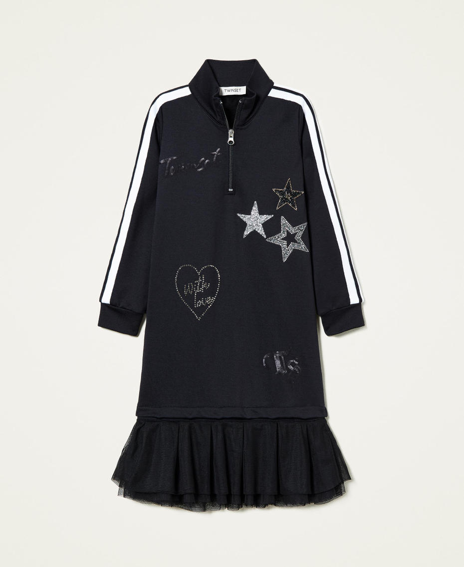 Abito in felpa tecnica con tulle Nero Bambina 212GJ229C-0S
