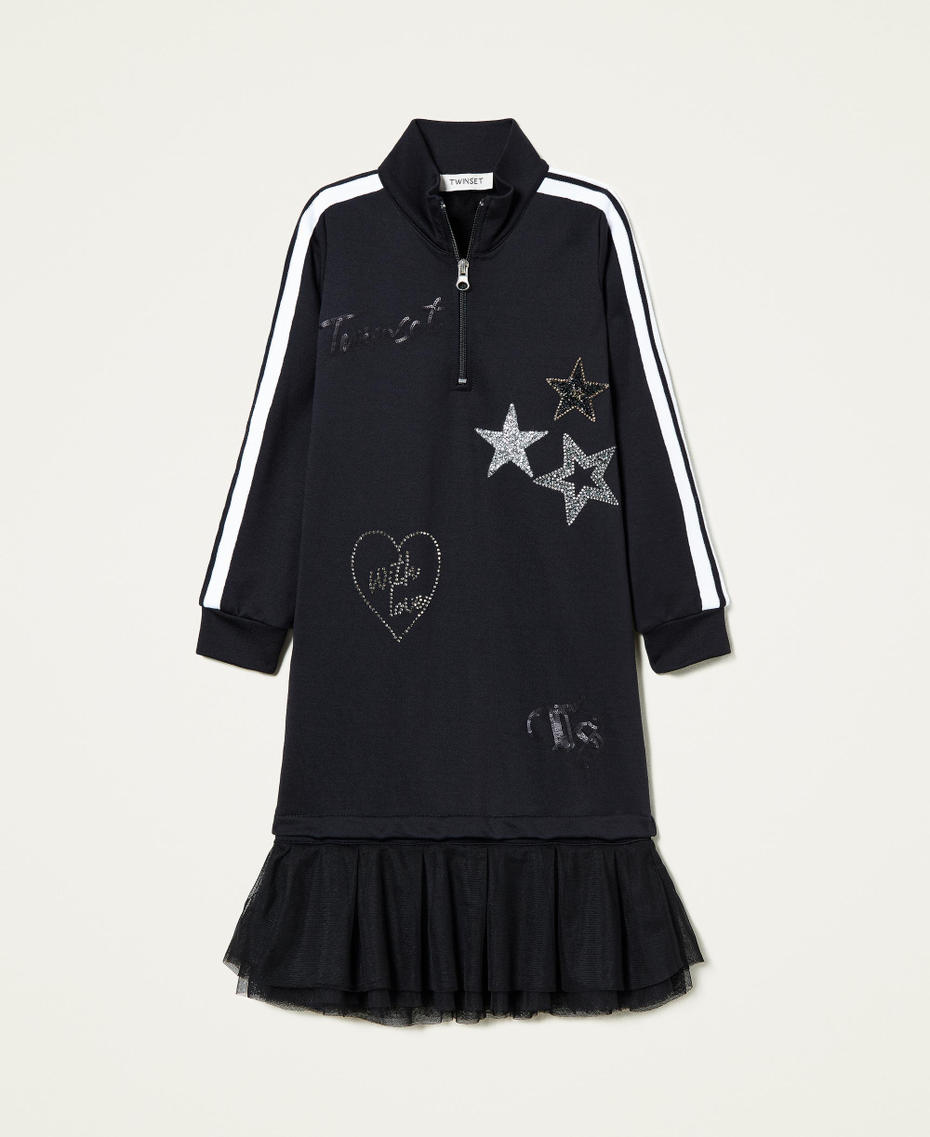 Technical plush fabric dress with tulle Black Girl 212GJ229C-0S