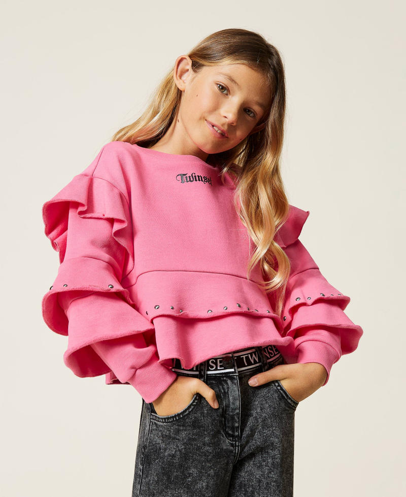 Sweatshirt with flounces and studs Carmine Rose Girl 212GJ2300-01