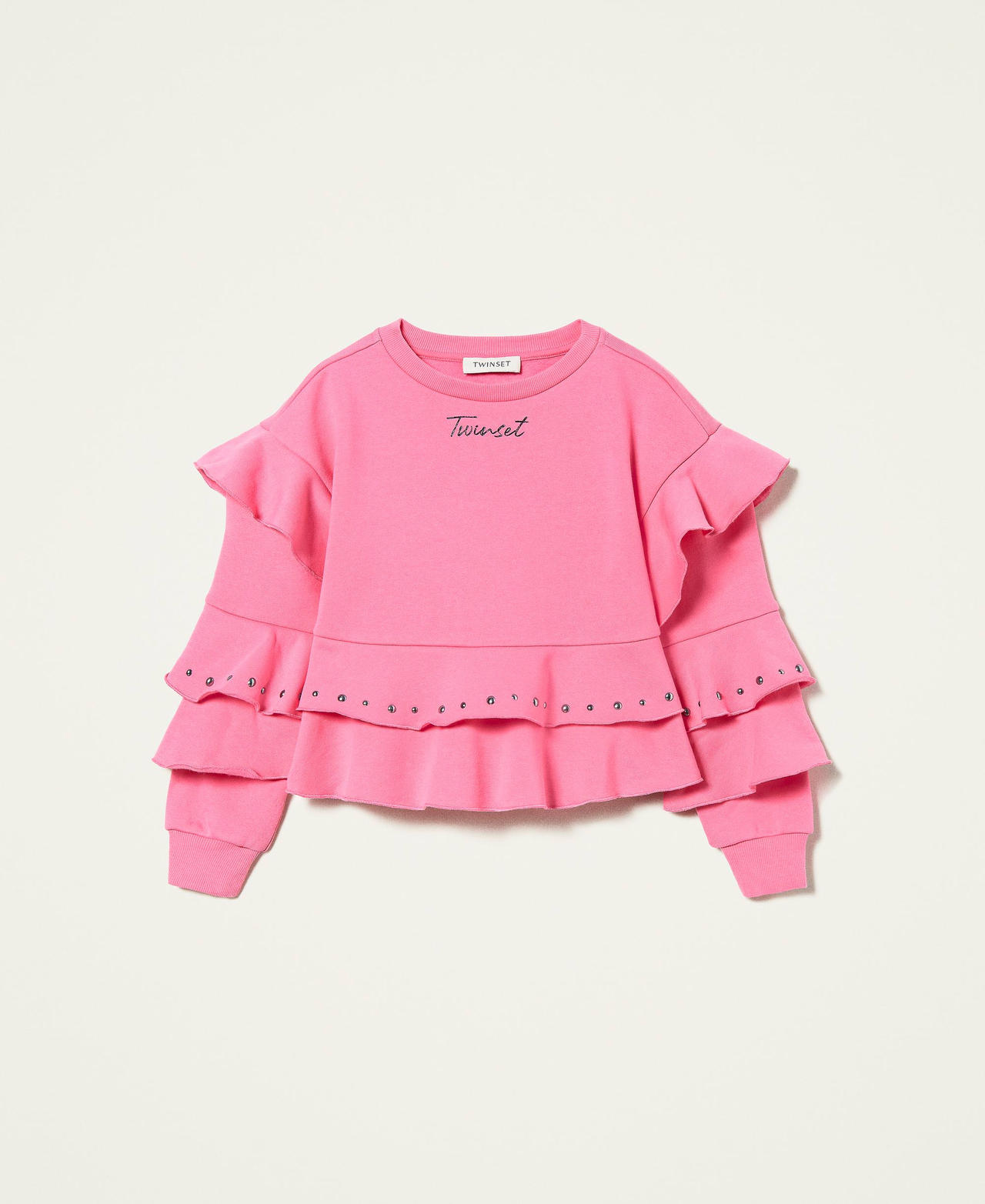 Sudadera con volantes y tachuelas Carmine Rose Ni&ntilde;a 212GJ2300-0S
