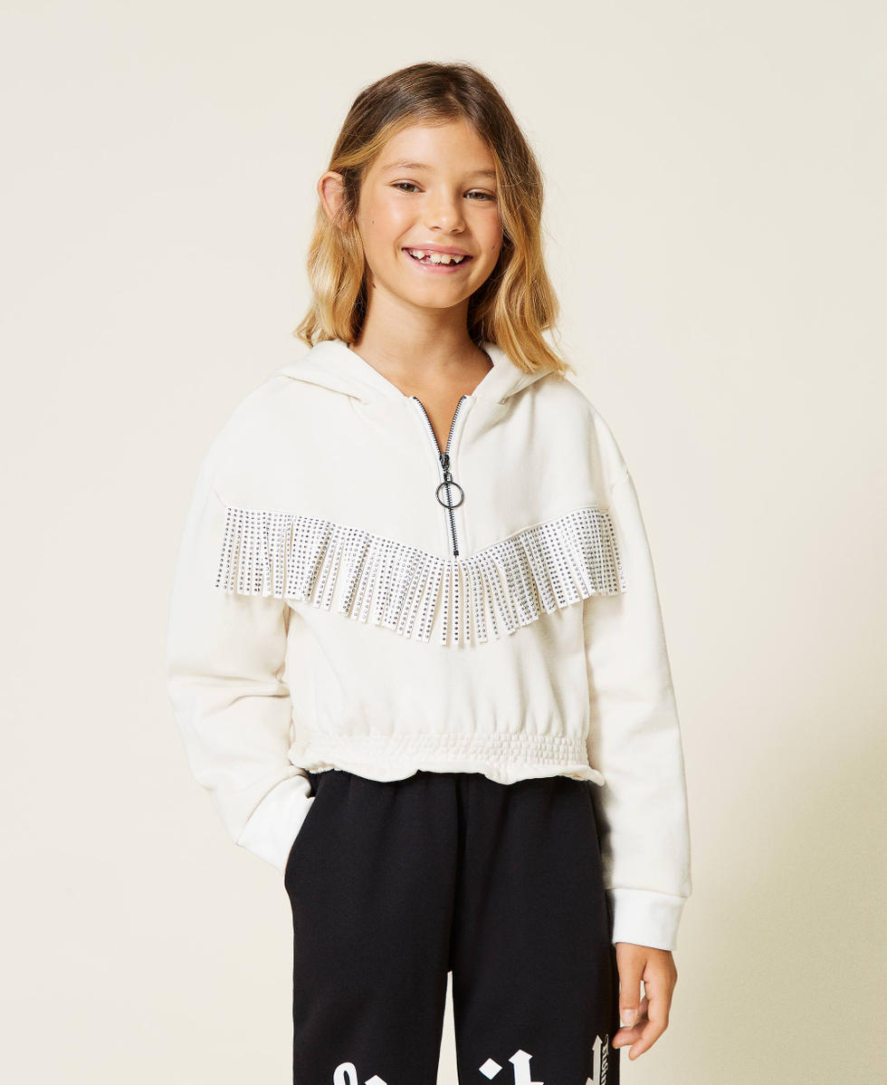 Felpa con frange e strass Bambina Bianco TWINSET Milano