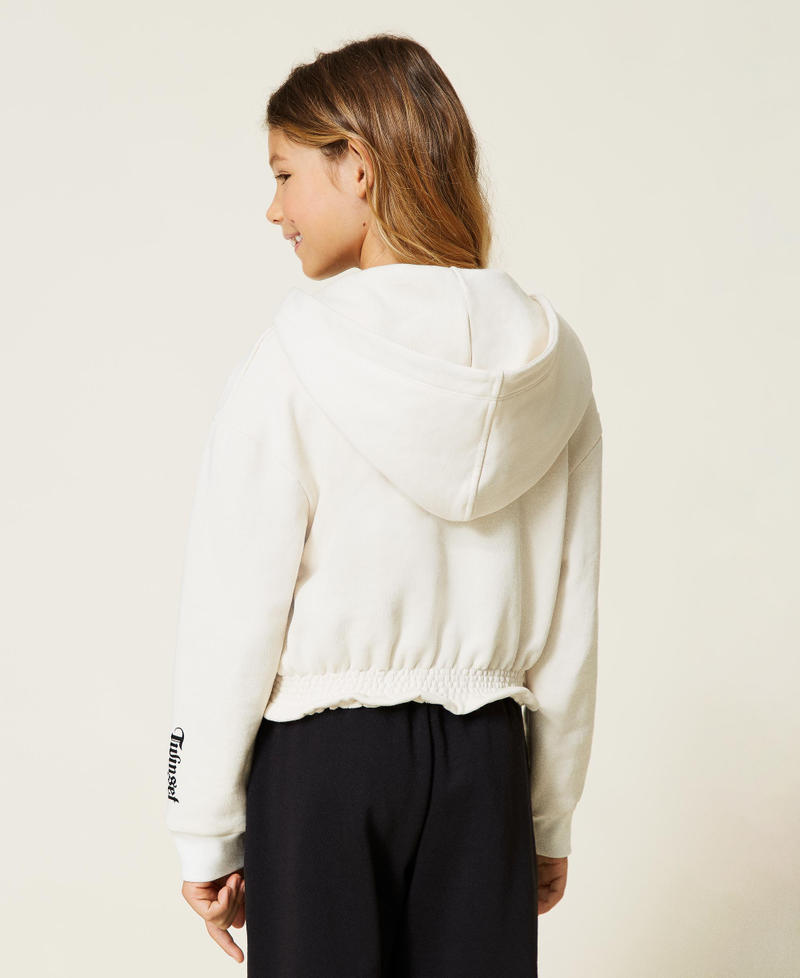 Hoodie with fringes and rhinestones Girl, White | TWINSET Milano