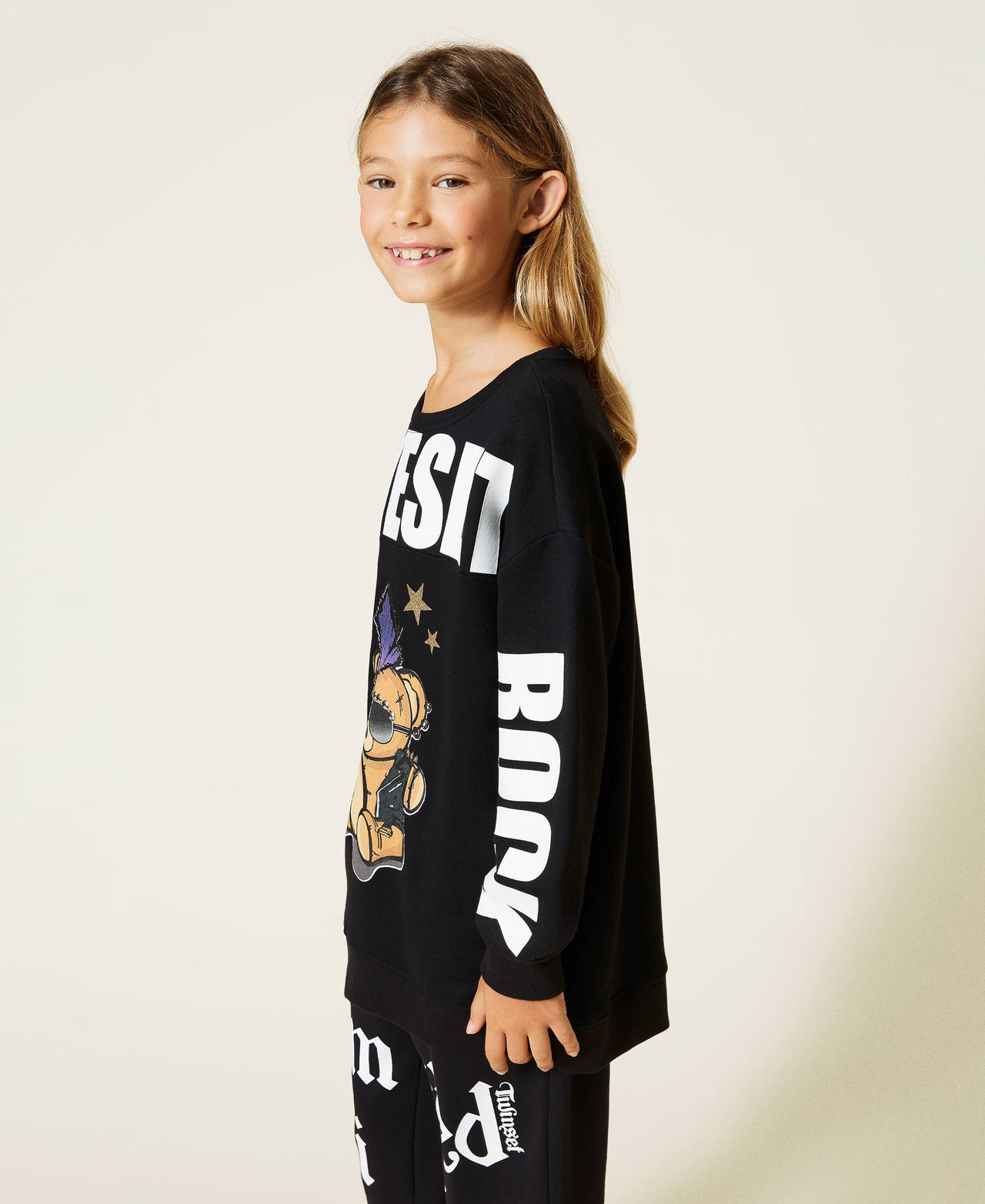 Maxi sweatshirt with print and studs Black Girl 212GJ2380-02