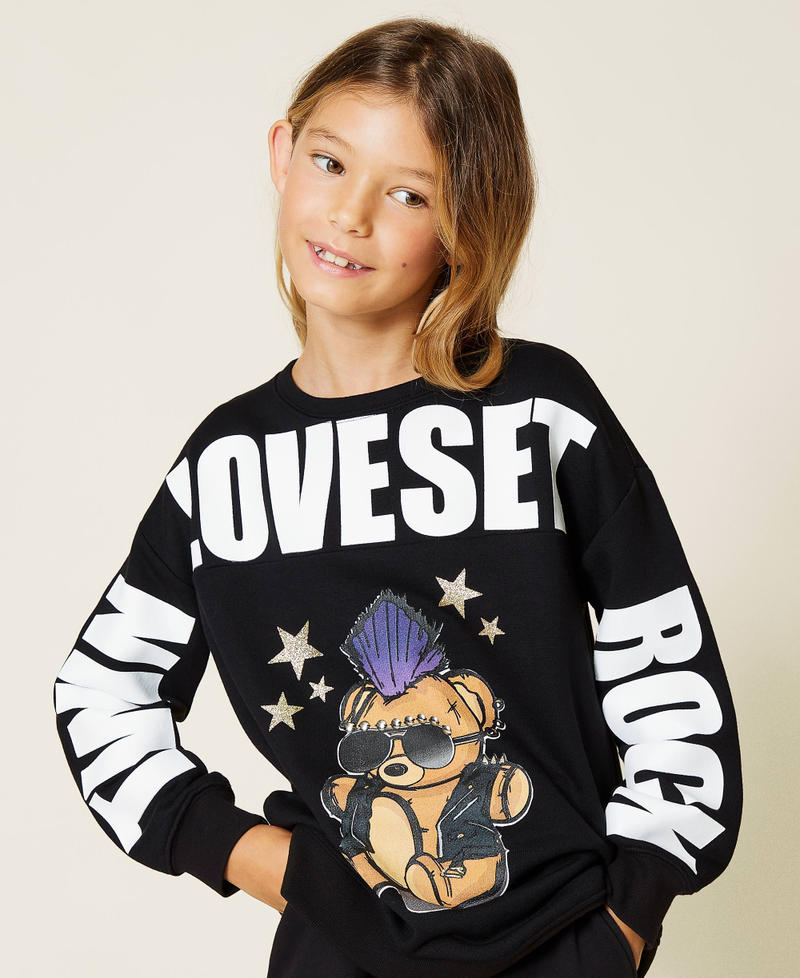 Maxi sweatshirt with print and studs Black Girl 212GJ2380-04