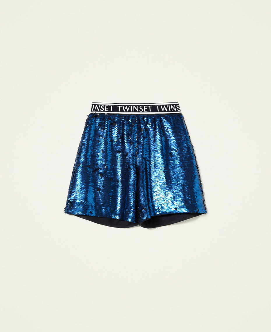 Shorts in full paillettes Blu "Surf" Bambina 212GJ2392-0S