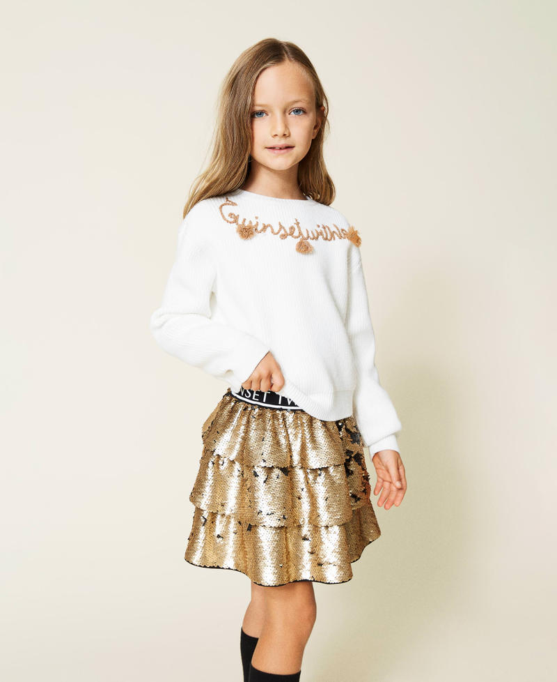 Full sequin skirt with flounces Gold Yellow Girl 212GJ2393-01