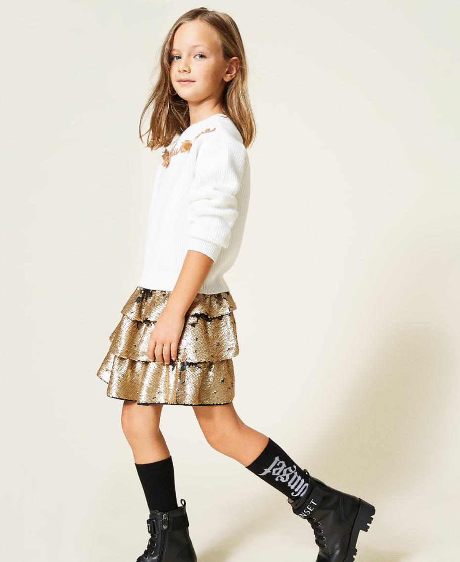 Full sequin skirt with flounces Gold Yellow Girl 212GJ2393-03