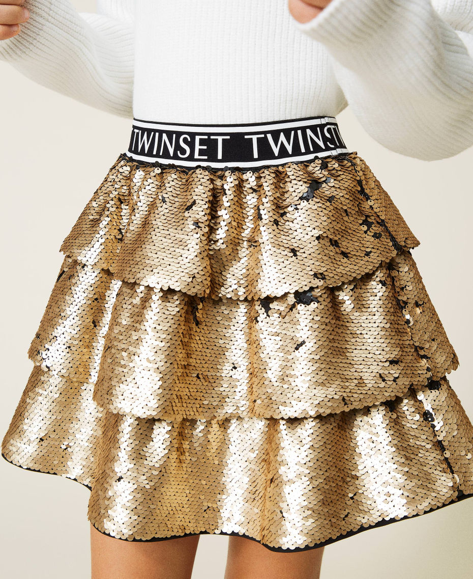 Full sequin skirt with flounces Gold Yellow Girl 212GJ2393-05