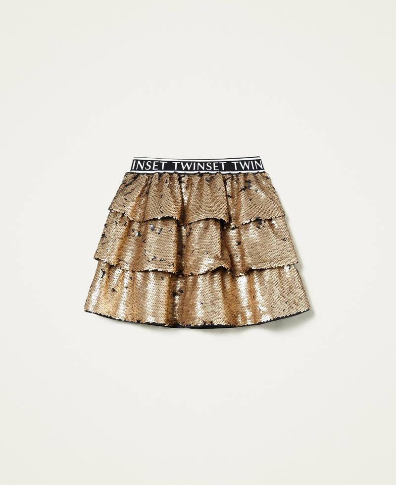 Gonna in full paillettes con balze Giallo Oro Bambina 212GJ2393-0S