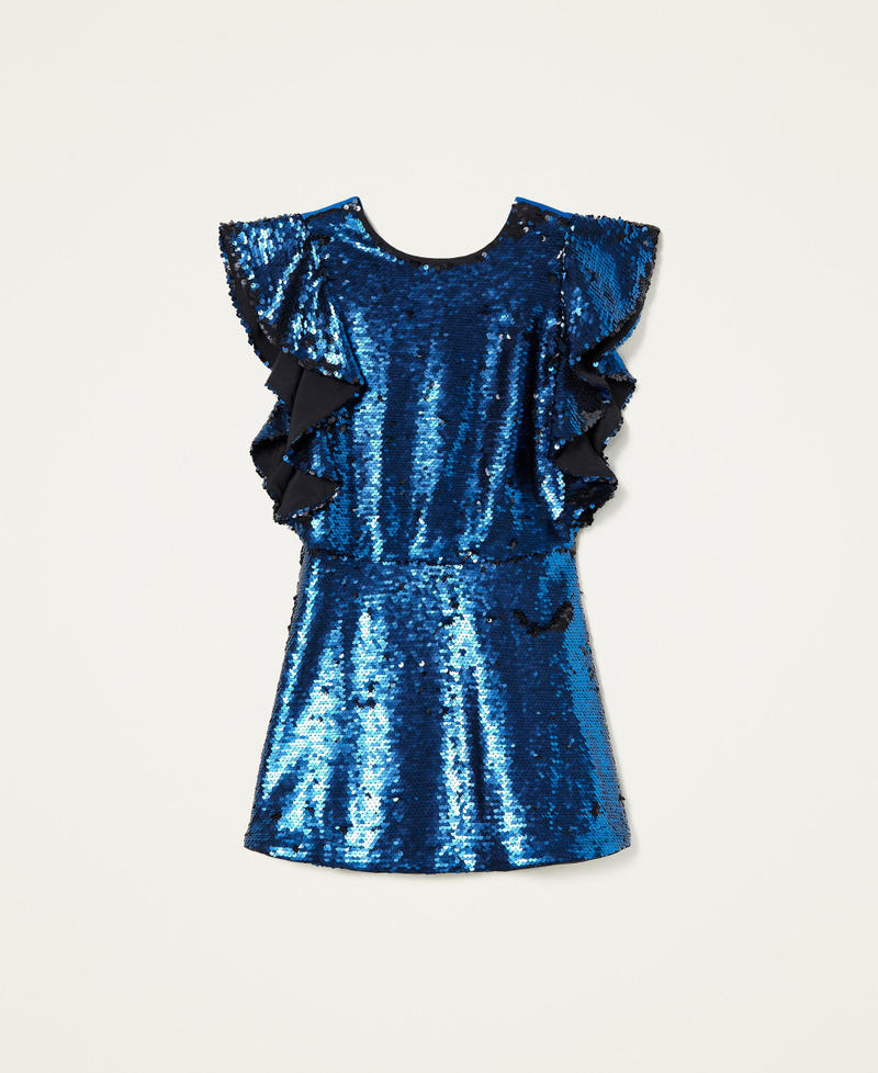 Платье с оборками и сплошными пайетками Синий "Серфинг" Девочка 212GJ2395-0S