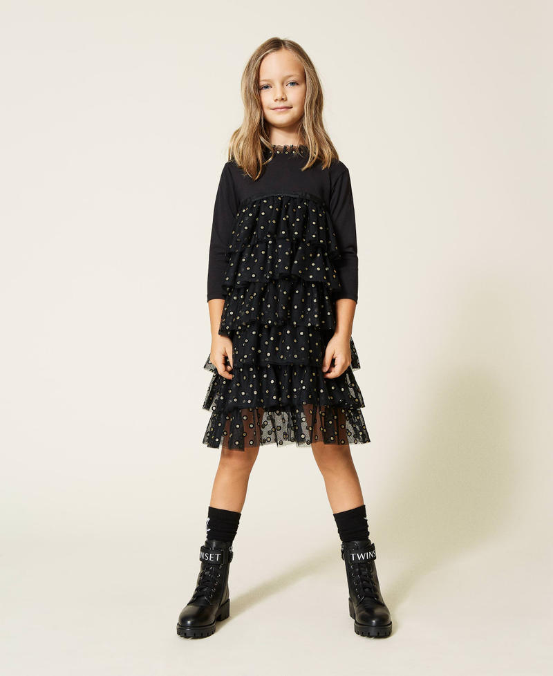 Abito con balze in tulle Nero Bambina 212GJ2400-01