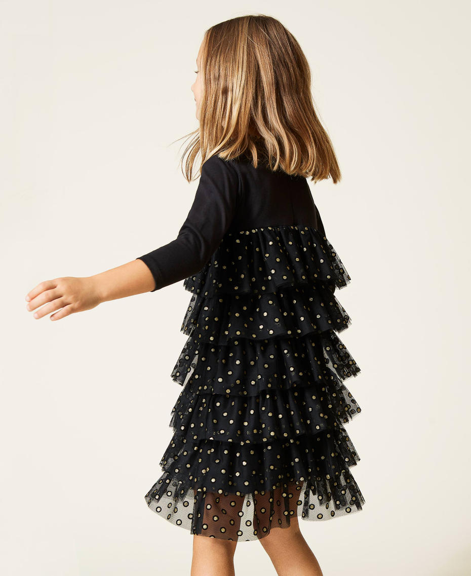 Abito con balze in tulle Nero Bambina 212GJ2400-03