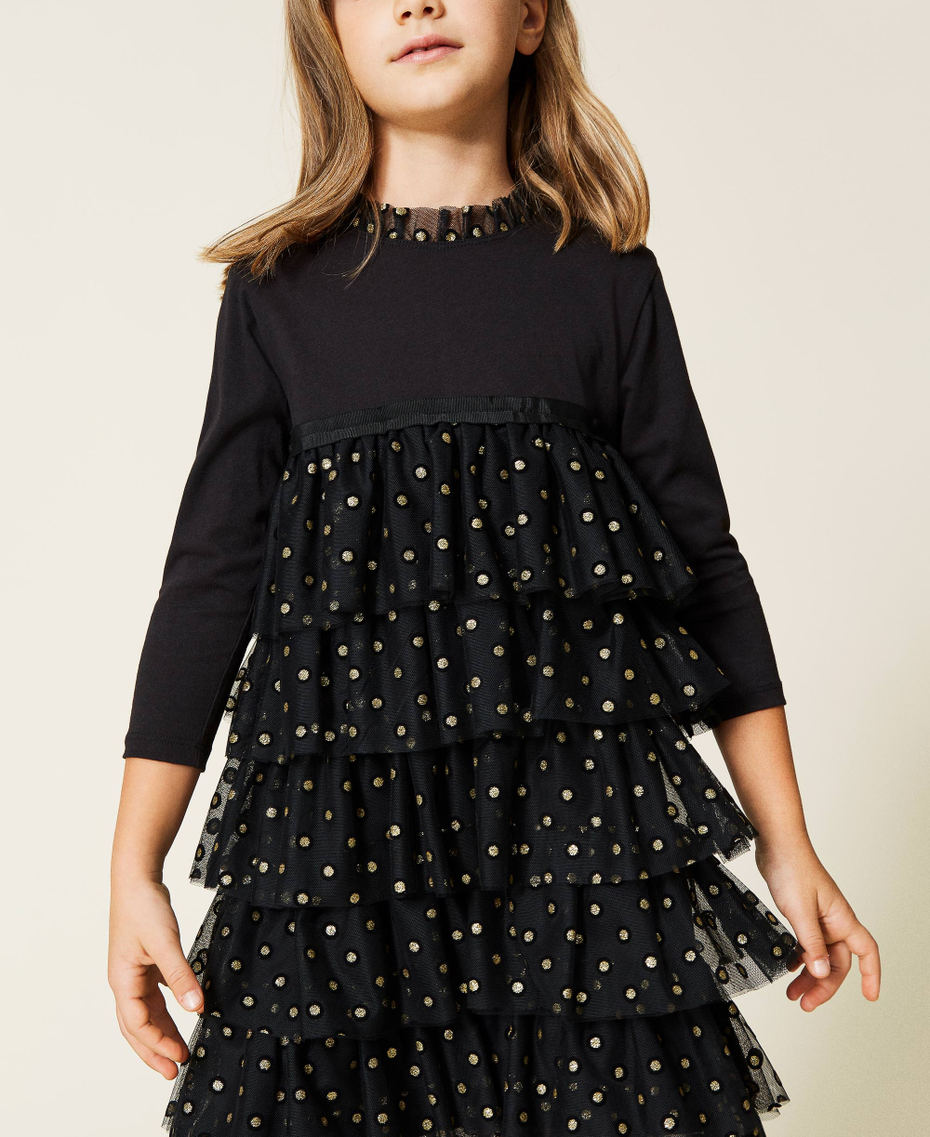 Abito con balze in tulle Nero Bambina 212GJ2400-04