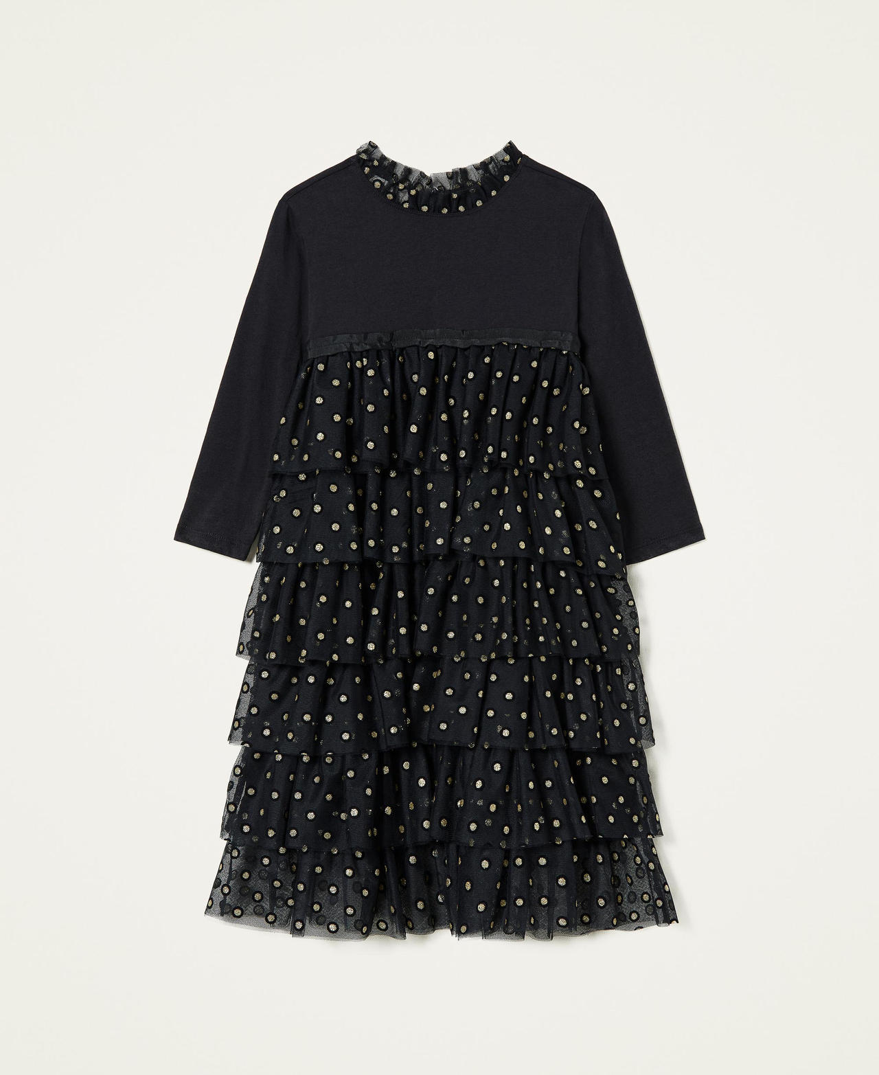 Abito con balze in tulle Nero Bambina 212GJ2400-0S
