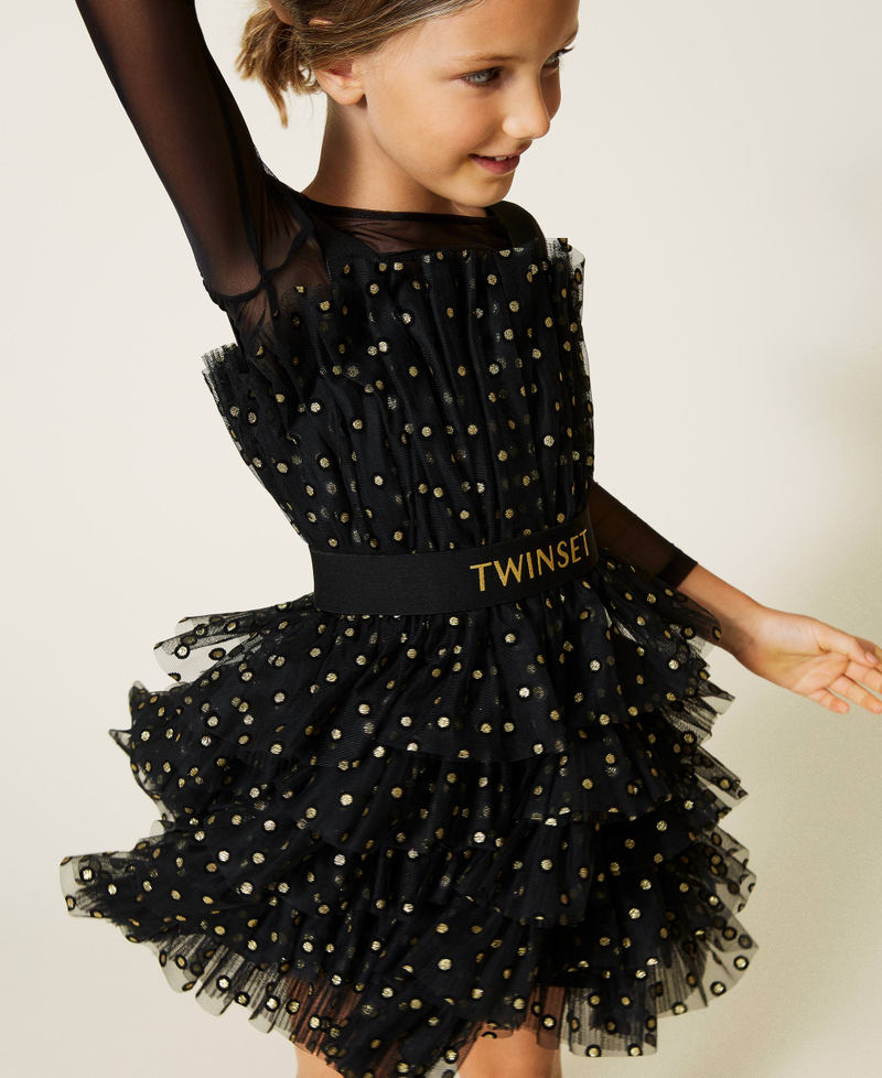 Abito a balze e T-shirt in tulle Nero Bambina 212GJ2401-01
