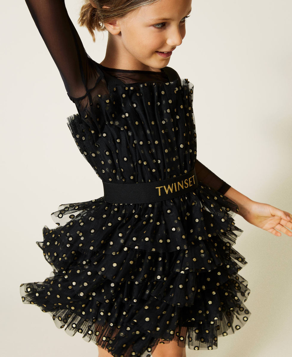Abito a balze e T shirt in tulle Bambina Nero TWINSET Milano