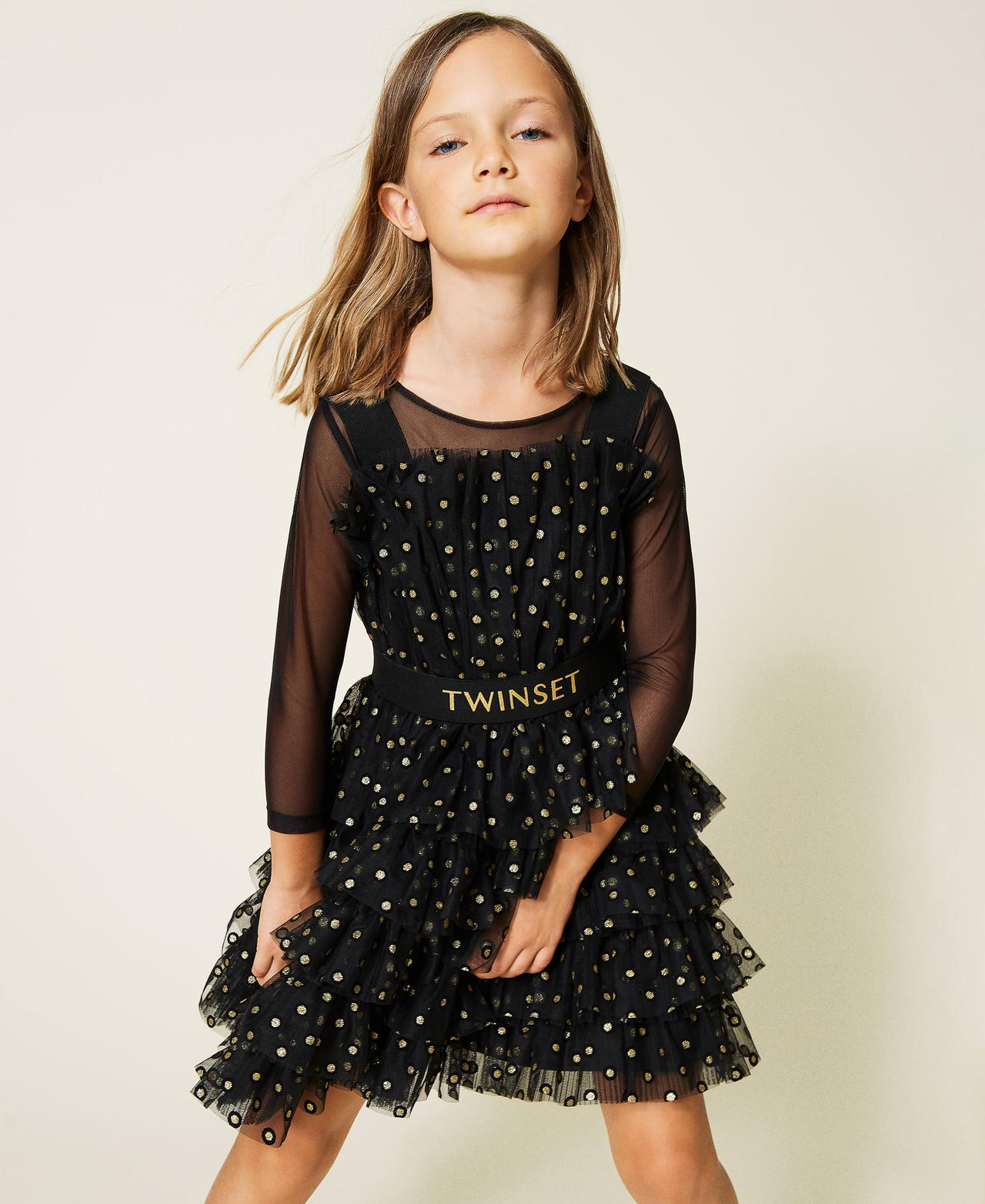 Abito a balze e T-shirt in tulle Nero Bambina 212GJ2401-02