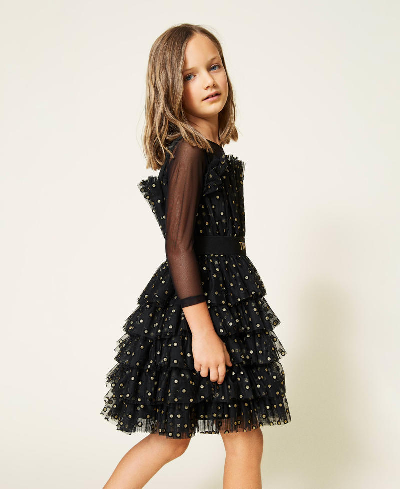 Abito a balze e T-shirt in tulle Nero Bambina 212GJ2401-05