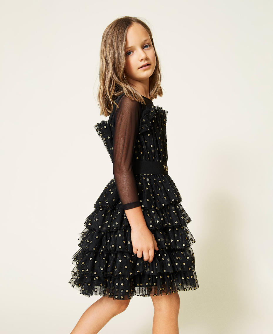 Abito a balze e T-shirt in tulle Nero Bambina 212GJ2401-05