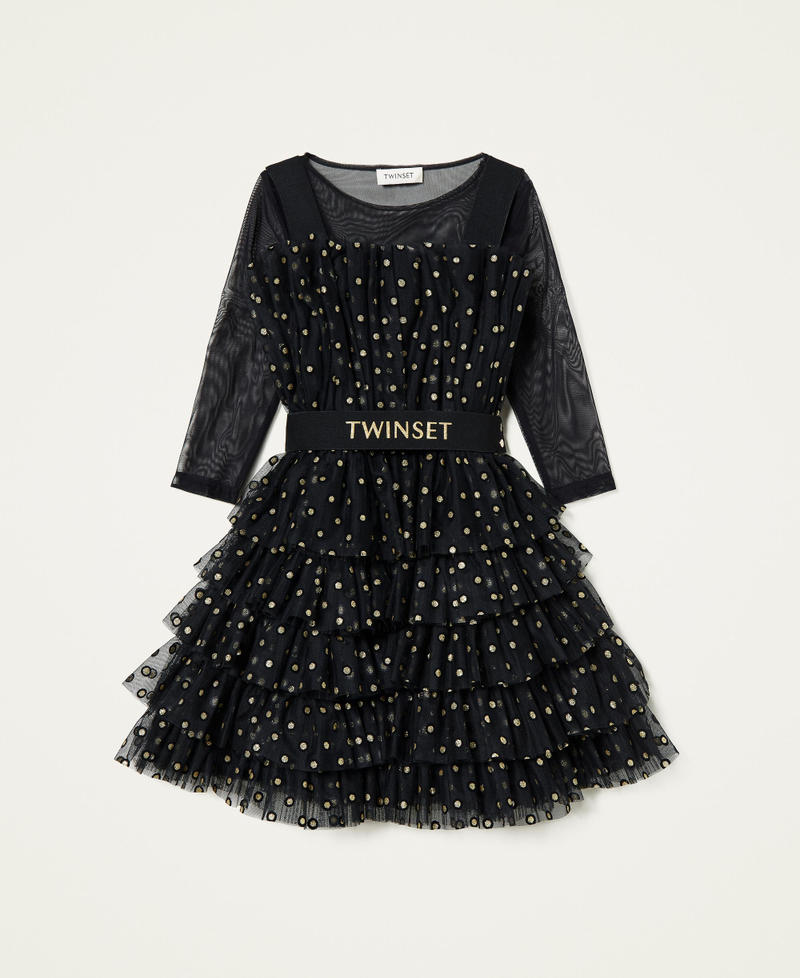 Abito a balze e T-shirt in tulle Nero Bambina 212GJ2401-0S