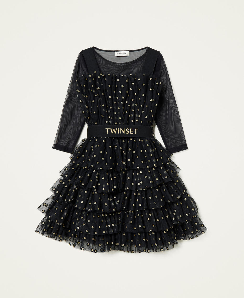 Abito a balze e T-shirt in tulle Nero Bambina 212GJ2401-0S