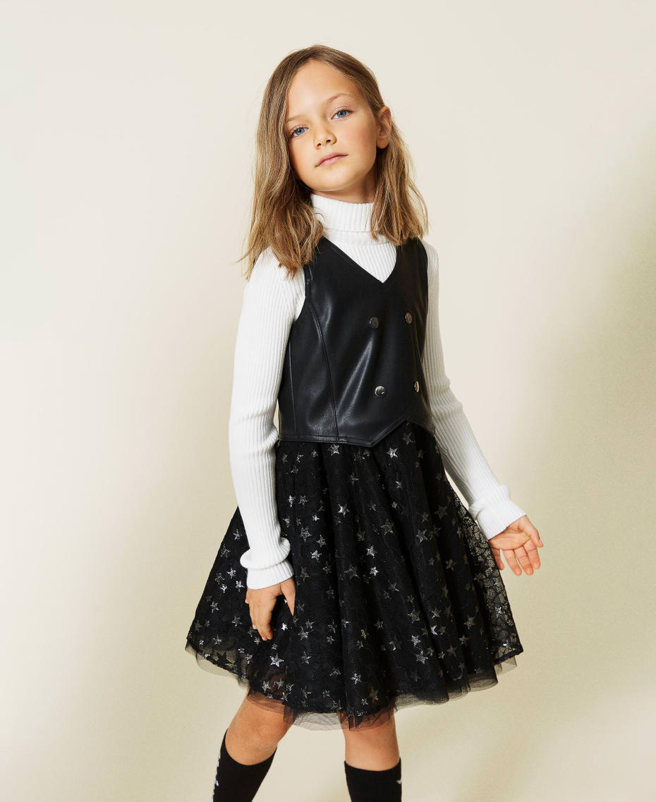 Dress with flounced tulle skirt Black Girl 212GJ2410-01