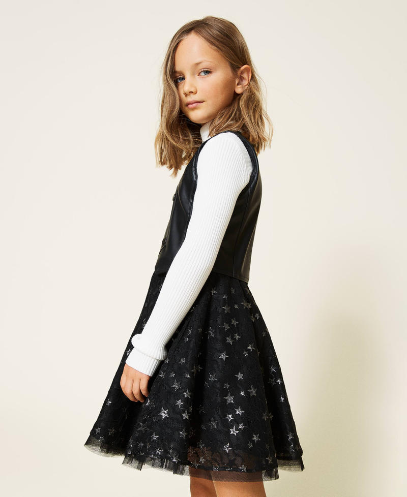 Dress with flounced tulle skirt Black Girl 212GJ2410-02