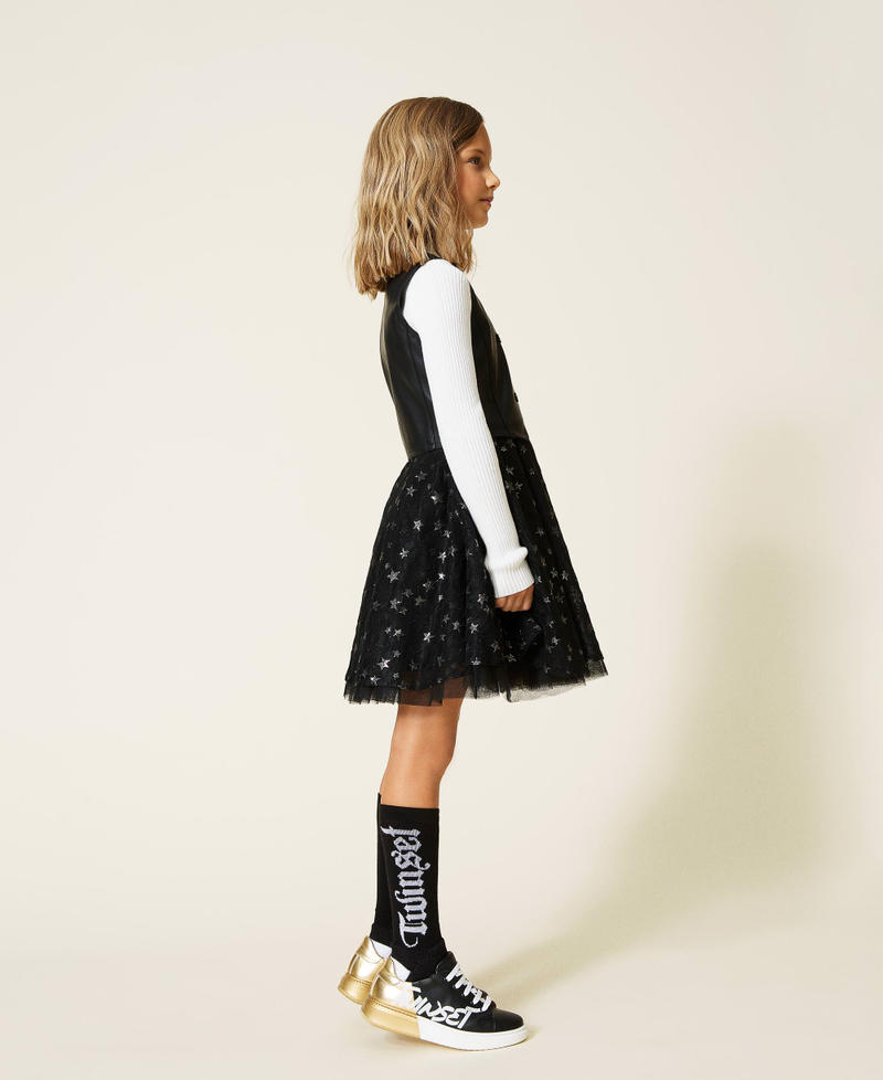 Dress with flounced tulle skirt Black Girl 212GJ2410-03