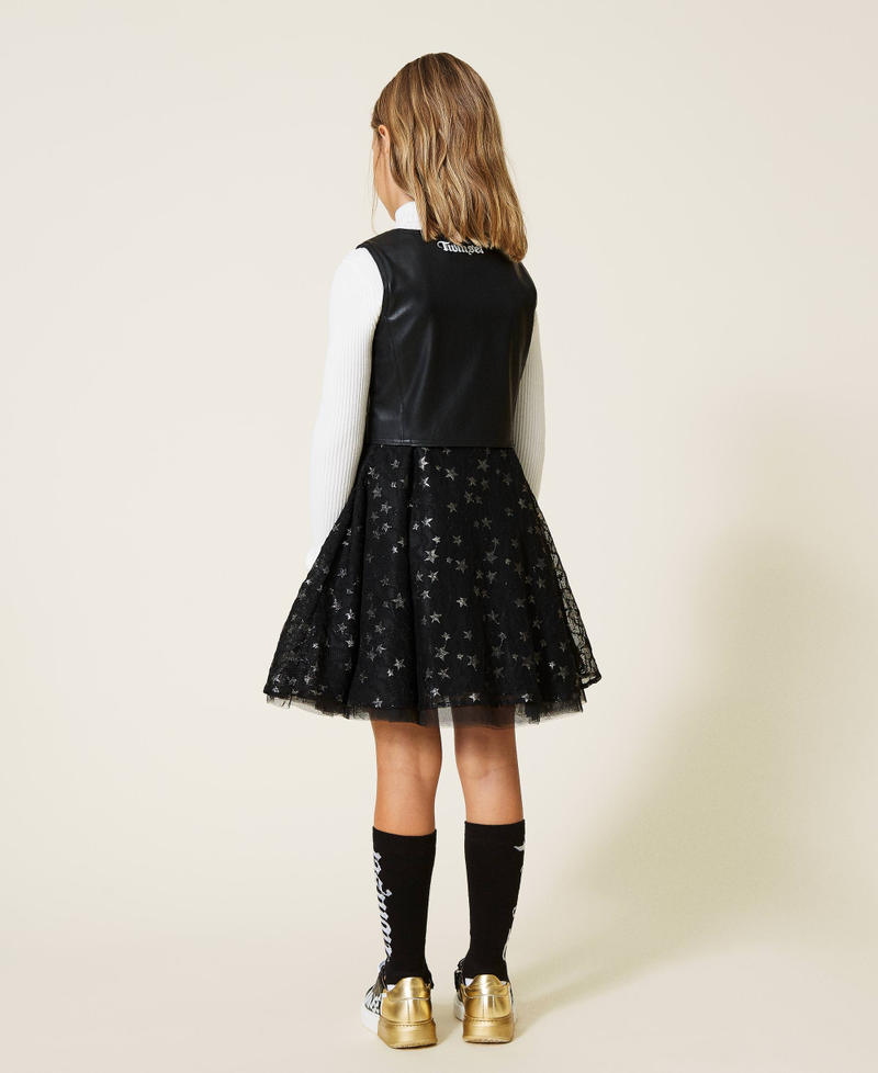 Dress with flounced tulle skirt Black Girl 212GJ2410-04