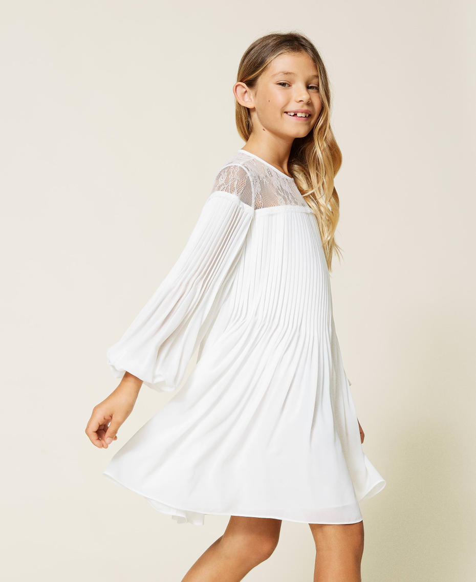 Robe en cr&ecirc;pe georgette et dentelle Off White Fille 212GJ2441-01