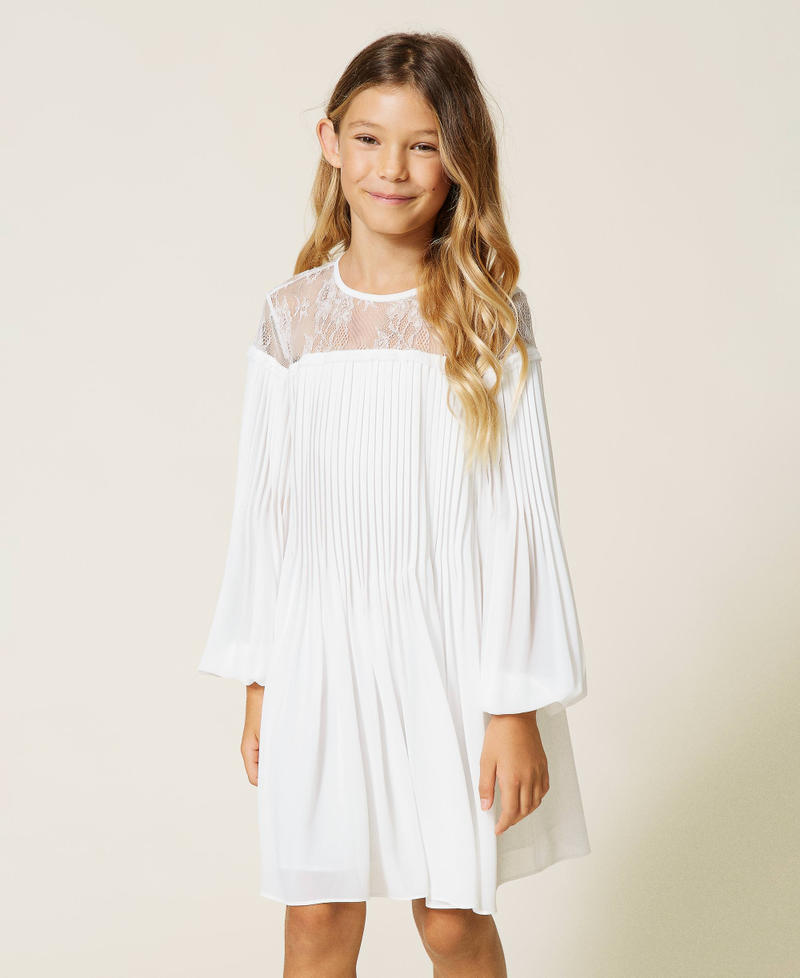Georgette dress with lace Child, White | TWINSET Milano