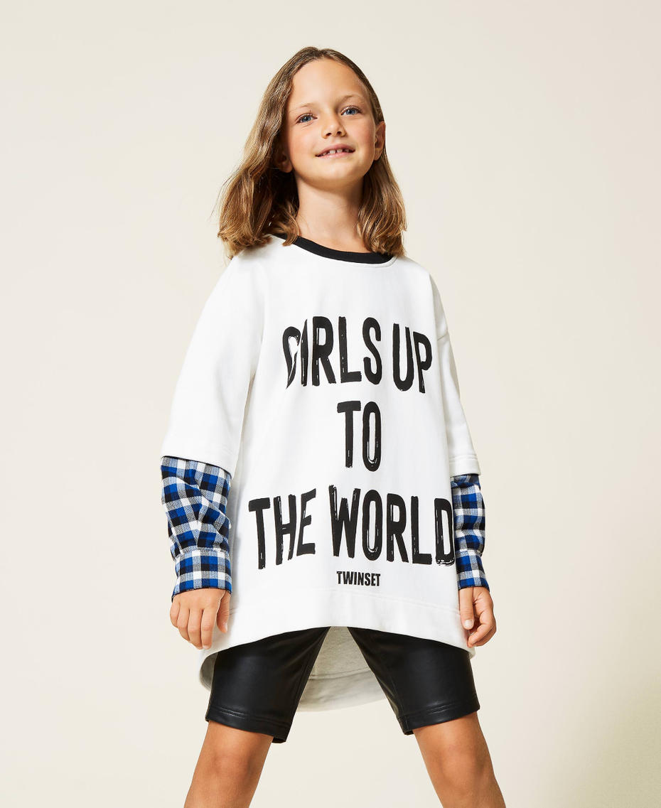 Sweatshirt mit Print und Radlerhose Zweifarbig Off White / Karomix Surf Mädchen 212GJ2455-01
