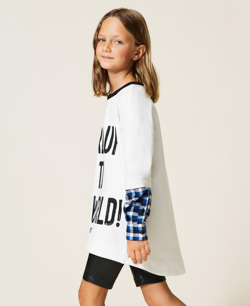 Sweatshirt mit Print und Radlerhose Zweifarbig Off White / Karomix Surf Mädchen 212GJ2455-03